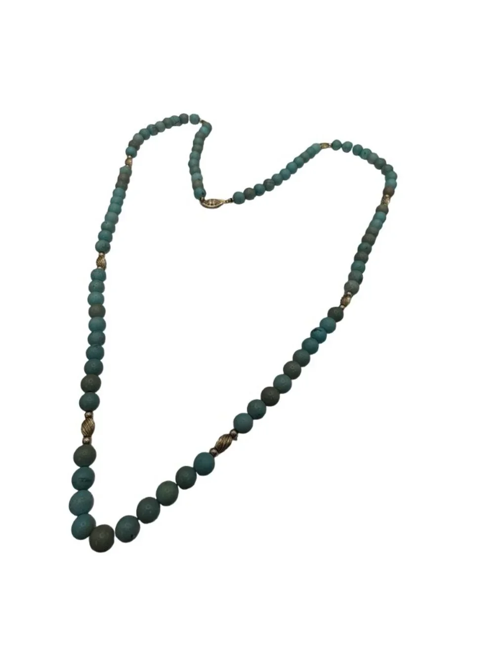 Amazonite Beaded Necklace Turquoise Color Beaded 14k Gold Accents & Clasp 30" - Picture 3 of 9
